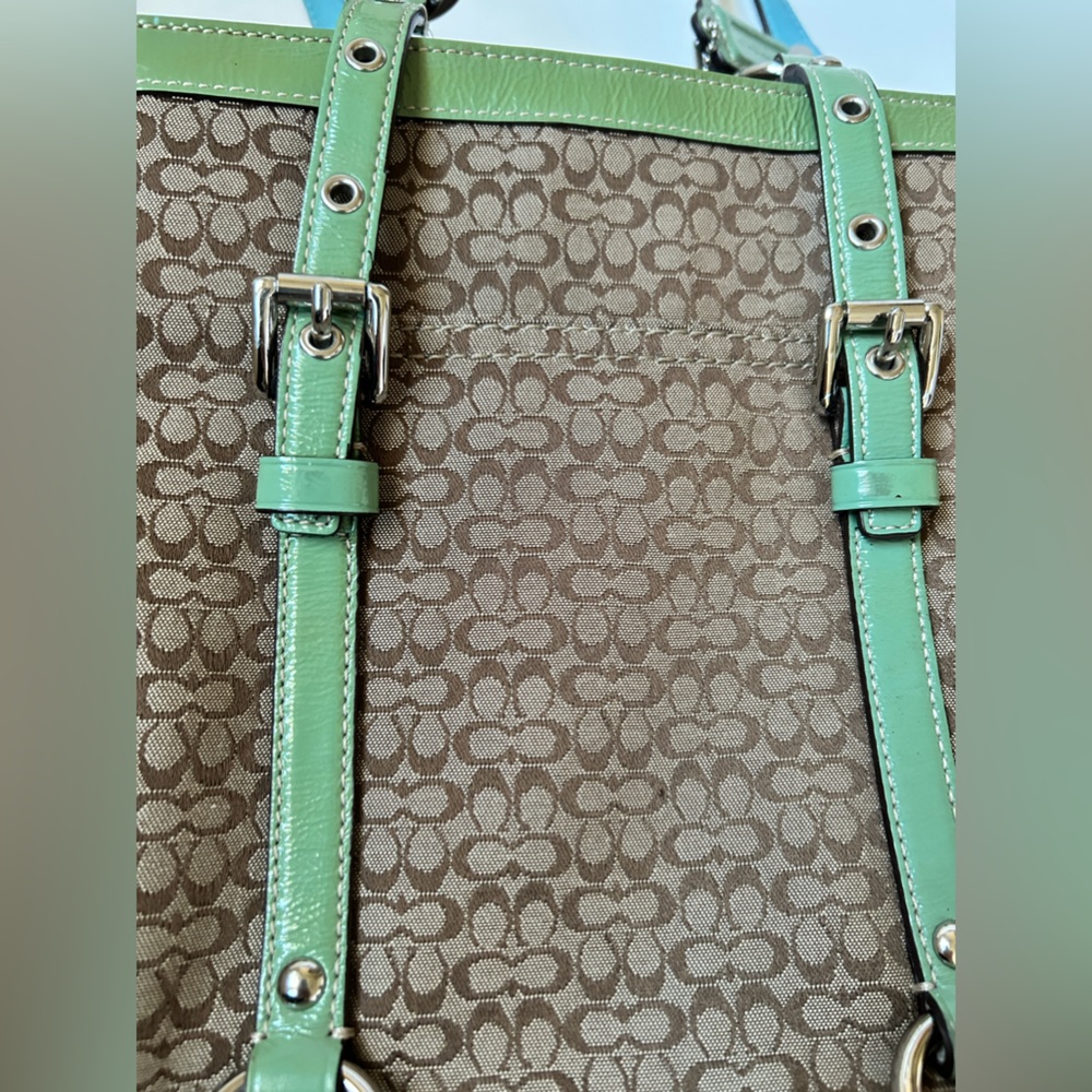 Coach Purse Tan Handbag Beige Blue Green Satchel D0849-F12344 Tote - Picture 15 of 16